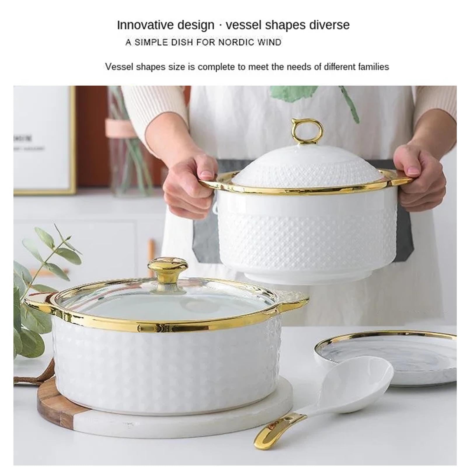 Soupière en céramique avec louche à Soupe, Bol de Service à Double poignées, Bol à Soupe allant au Micro-Ondes pour la Cuisine de la Maison du Restaurant,A