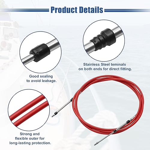 Miniatura 6 de uxcell Cable de caja de control remoto de cambio de acelerador marino de 11 pies 11.2 ft de 134 pulgadas para motor fuera de borda Sistema