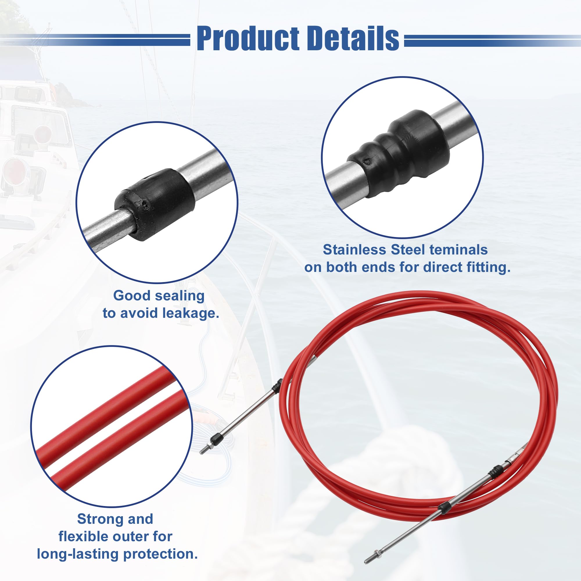 QUARKZMAN Câble Commande Accélérateur Bateau Marin Rouge Argent 3.4M | 2 Pcs, 3.4 M, M5x0.8, Rouge & Argent, Acier Inoxydable Et Caoutchouc, Hors-Bord, Faible Frottement, Rayon Courbure Adéquat