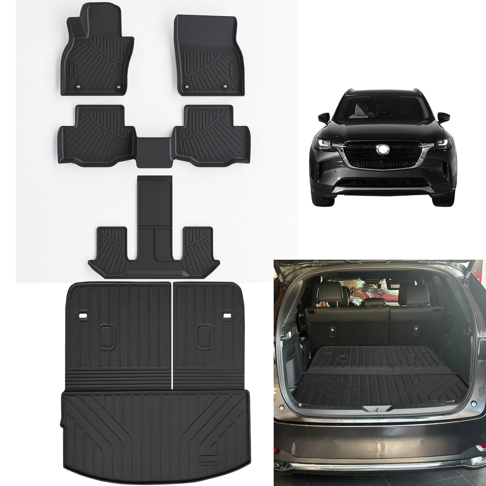 Floor Liners & Cargo Liners & Backrest Mat for 2024 Mazda CX90 (Only 7 Seats-2 Row Bucket Seat),Backrest Mat Not Fit for 6-Seats and 8-Seats Version,Floor Mats with Trunk Mat for CX-90