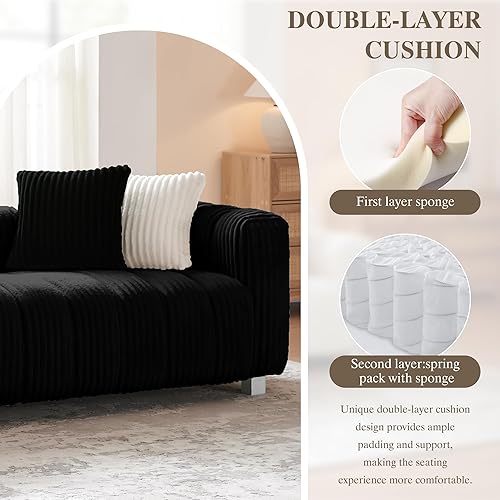 Miniatura 4 de Sofá de nube de gran tamaño con marco de madera, moderno sofá de dos plazas de pana de felpa de mediados de siglo con almohadas para asiento