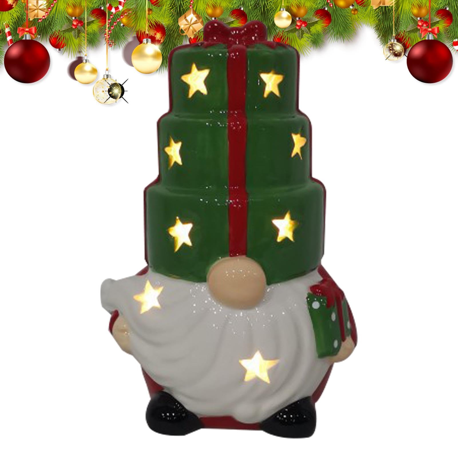 Gnomes de Noël lumineux en céramique durable à éclairage LED doux