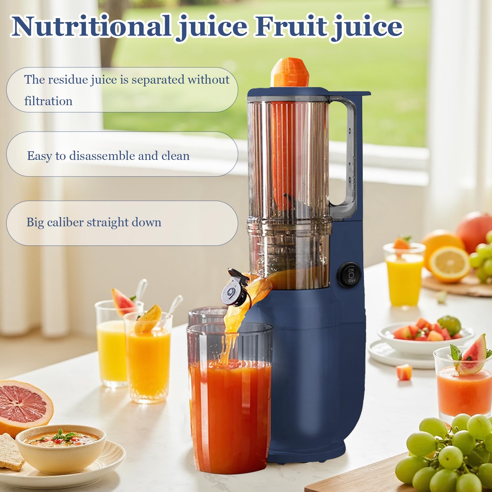 Slow Juicer mit 82 mm Breitem Einfüllschacht,Gemüse Saftpresse Elektrisch,Limettenpresse,Obst Entsafter 550ML Füllvolumen,250 W Kaltpress-Entsafter mit 2 Saftglas Leicht zu Reinigen