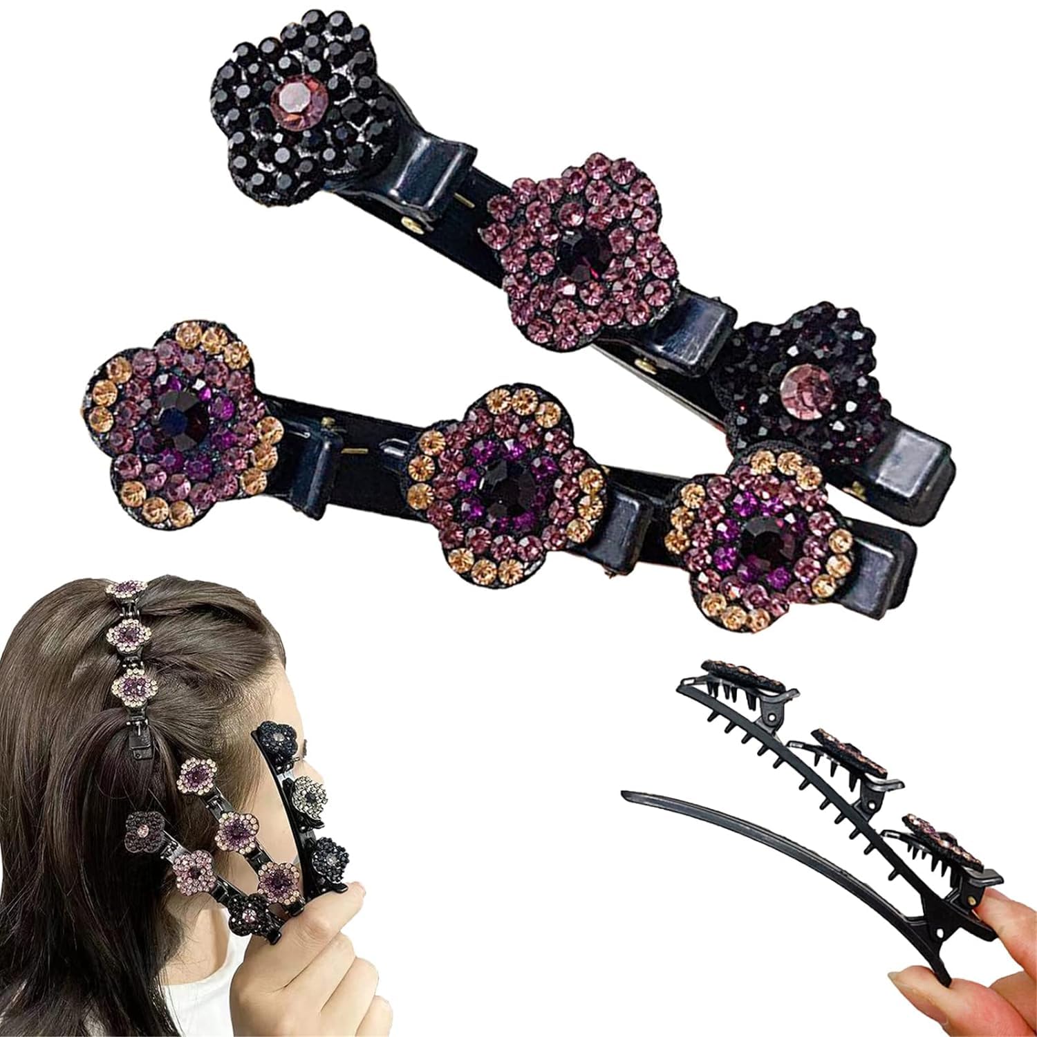 MANODHRUVA Sparkling Crystal Stone Braided Hair Clips for Women, Pack of 2 (B0CPFTCB4G) Amazon Price History, Amazon Price Tracker