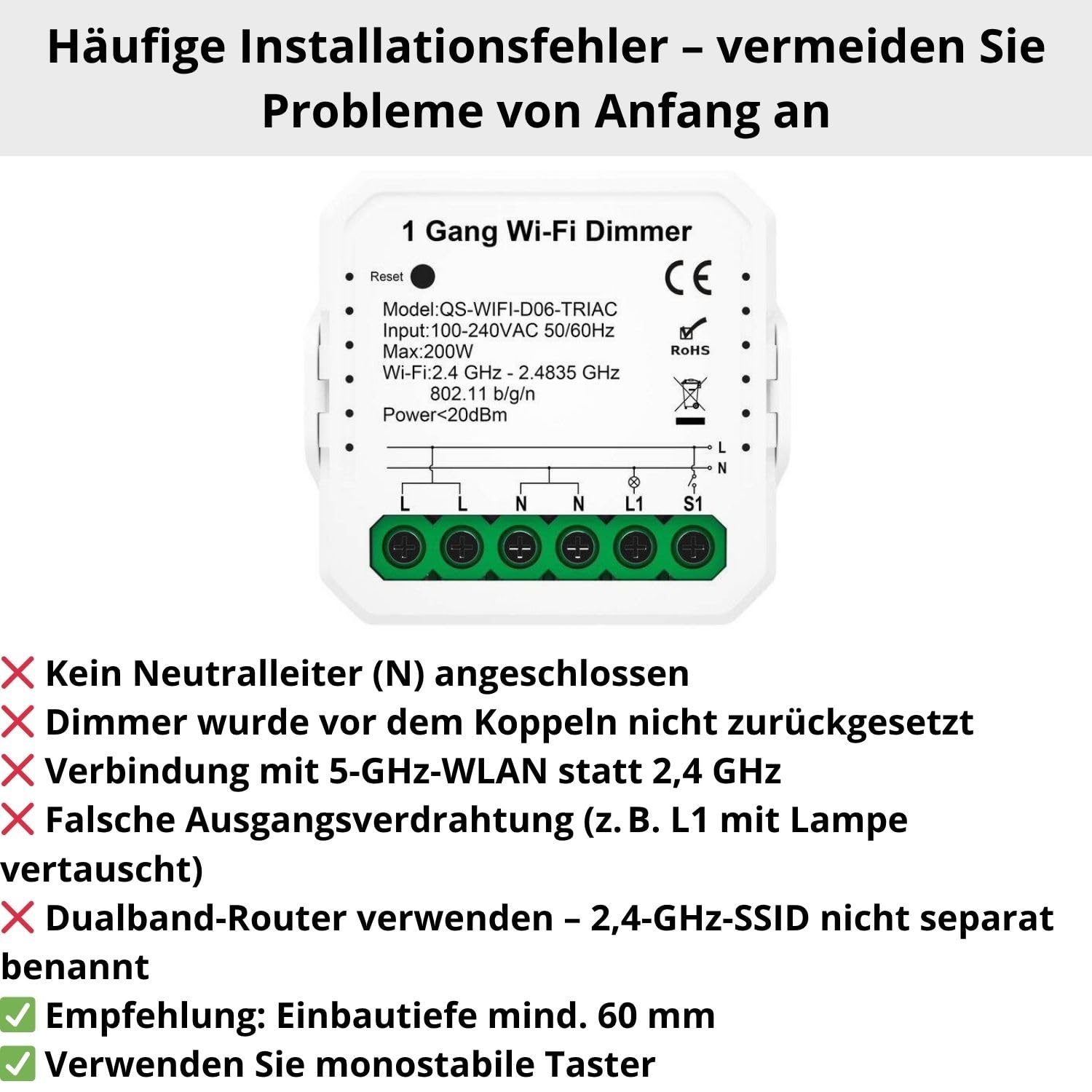 Sone Smart One Tuya Smart Life - Dimmer Wi-Fi da incasso, 150 W | Dimmer WiFi, interruttore dimmer, LED 150 W, Alexa, Tuya Smart Life, Triac, da incasso, interruttore della luce, alogeno