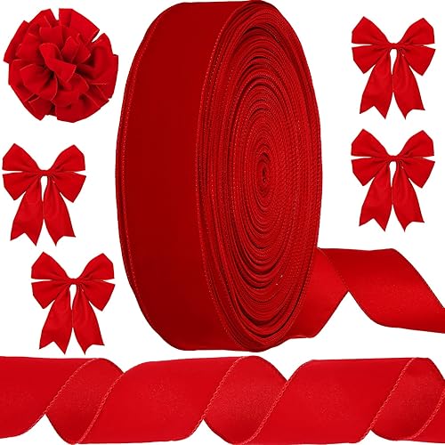 Cinta de terciopelo con alambre de Navidad con borde dorado, impermeable, cinta decorativa de terciopelo para envolver lazos de corona de Navidad,