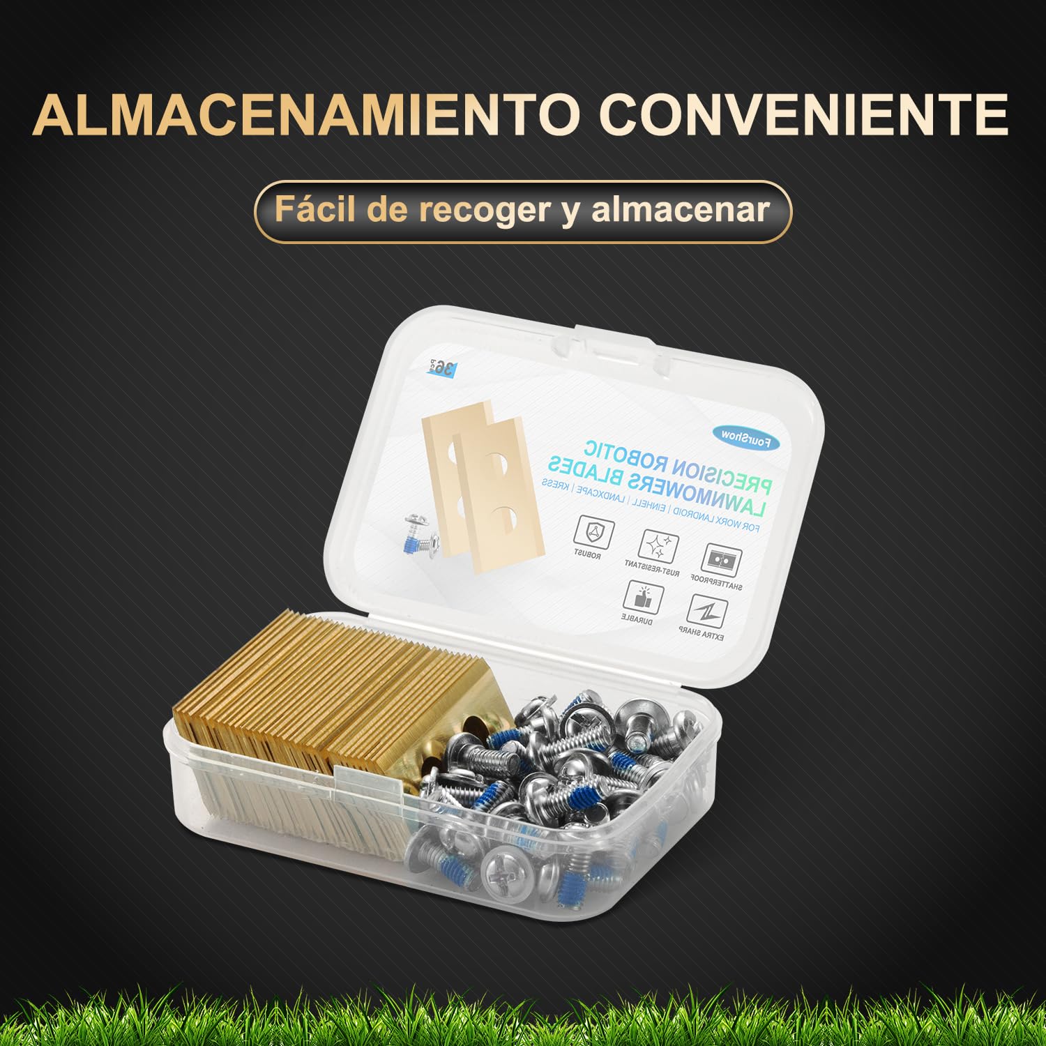Lote de 36 cuchillas compatibles con Worx Landroid, LandXcape, Einhell, Eufy, TerraMow, ECOVACS Robot cortacésped, cuchilla de repuesto de titanio robusta, incluye tornillos con pintura de seguridad