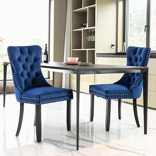 Miniatura 83 de Aoowow Juego de 2 sillas de comedor tapizadas de terciopelo, sillas laterales sin brazos con respaldo de ala, botones y patas de madera maciza para
