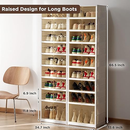 Miniatura 5 de Goyappin Zapatero plegable de 9 niveles para armario, almacenamiento de zapatos plegable con puerta magnética transparente, cajas para botas y