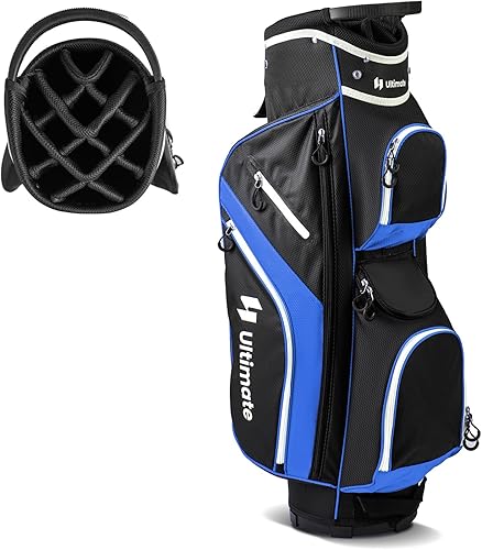 ULTIMATE Bolsa de carrito de golf con divisores superiores de 14 vías, bolsa de club de golf con 9 bolsillos incl. bolsa de enfriamiento, capucha de