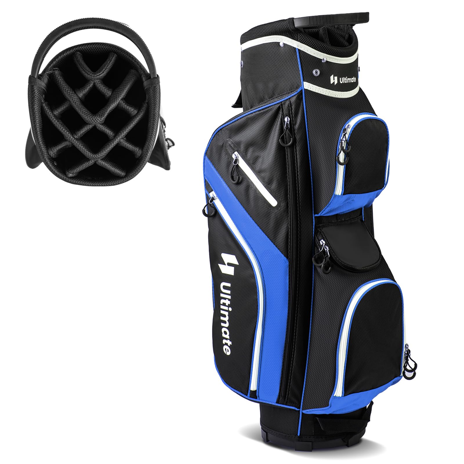 blue golf bag rain hood ULTIMATE Cart with 14-Way Top Dividers, Golf Club Bag w/ 9 Pockets incl. Cooler Bag, Hood/Dust Cover, Detachable Shoulder Strap & Carry Handles, Lightweight for Men & ItemNumber:5005223 Abu Garcia Mass Beat SKU:SGBS90H2B Water Resistant
