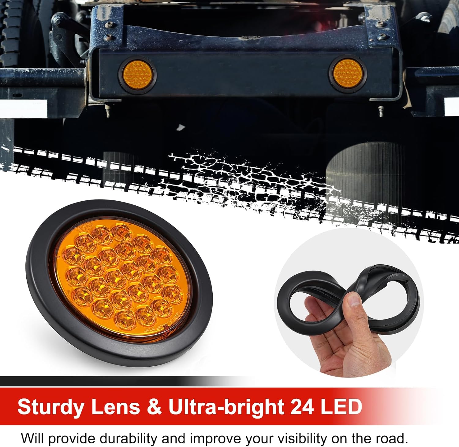 4Pcs 4 Inch LED Round Amber Strobe Lights 24 LED Trailer Tail Lights Amber 4" LED Strobe Light Stop Turn Tail Light Brake Lights for Trailer Truck Waterproof 10-30V