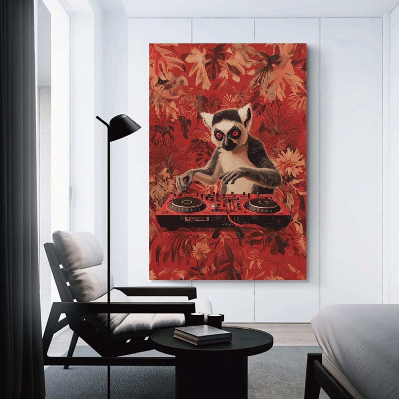 Junmoney Lemur DJ in Jungle Decorative Wall Artwork, 20x30inch(50x75cm), for Home Lounge, Bedroom Or Reading Nook, Easy Decor for Gallery Walls