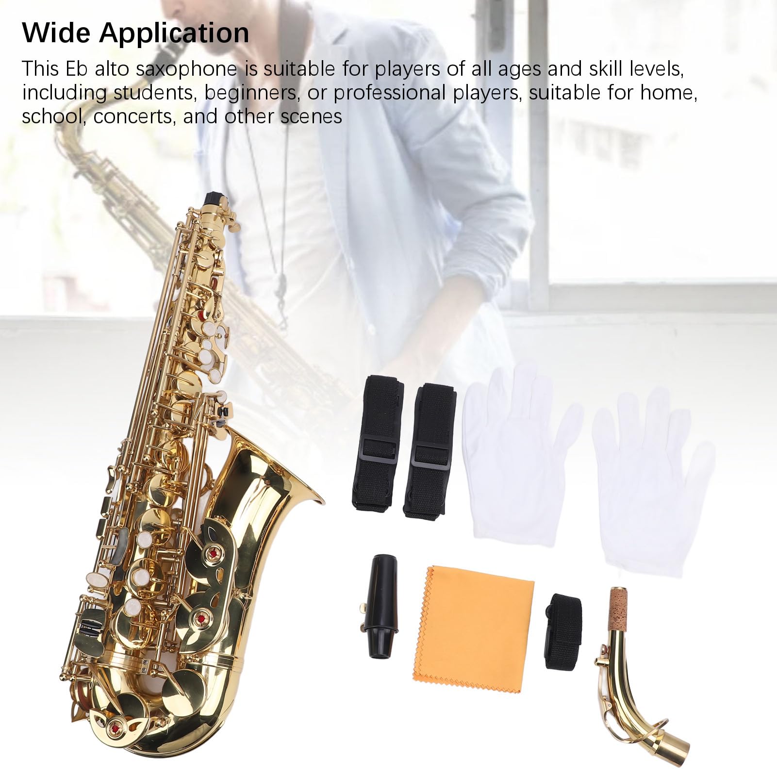Sassofono Mib Alto, Kit Professionale per Sassofono Mib Alto in Ottone con Custodia per Trasporto e Cinghie per Bocchino for Studenti, Principianti, Professionisti