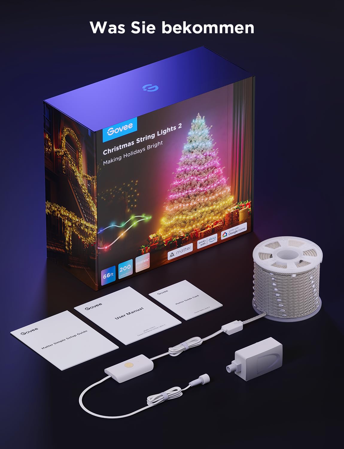 Govee RGBWIC Weihnachtsbeleuchtung 20m, Weihnachtslichterkette Außen & Innen mit 200 LEDs für Weihnachtsbaum, 130+ Szenenmodi, Shape Mapping, App Steuerung, Kompatibel mit Matter, Transparentes Kabel