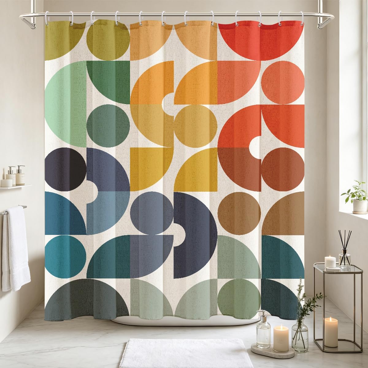 zokyer Linen Kids Shower Curtain, Colorful Abstract, 72x72 Inch, 12 Hooks