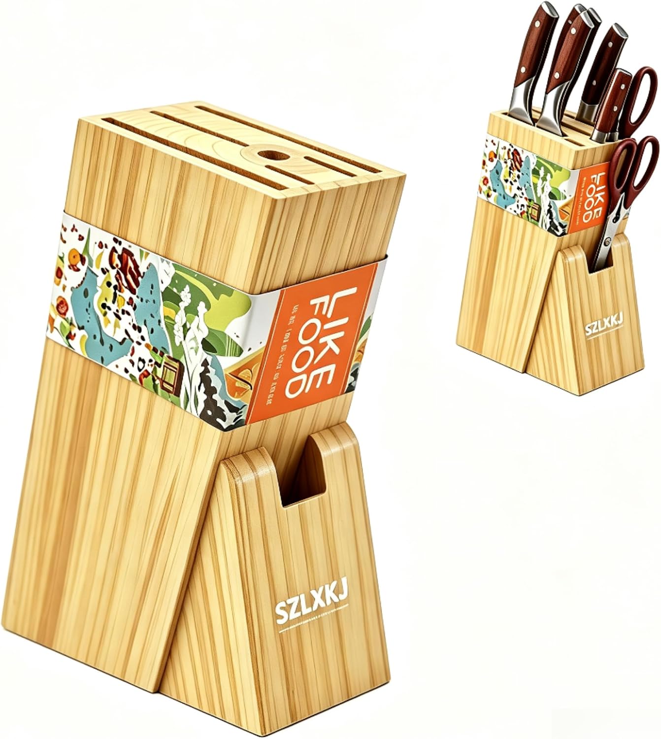 SZLXKJ wooden knife holder, multi-slot design to widen the knife kitchen knife holder, natural solid wood countertop cutlery holder, easy to clean, space-saving kitchen storage rack