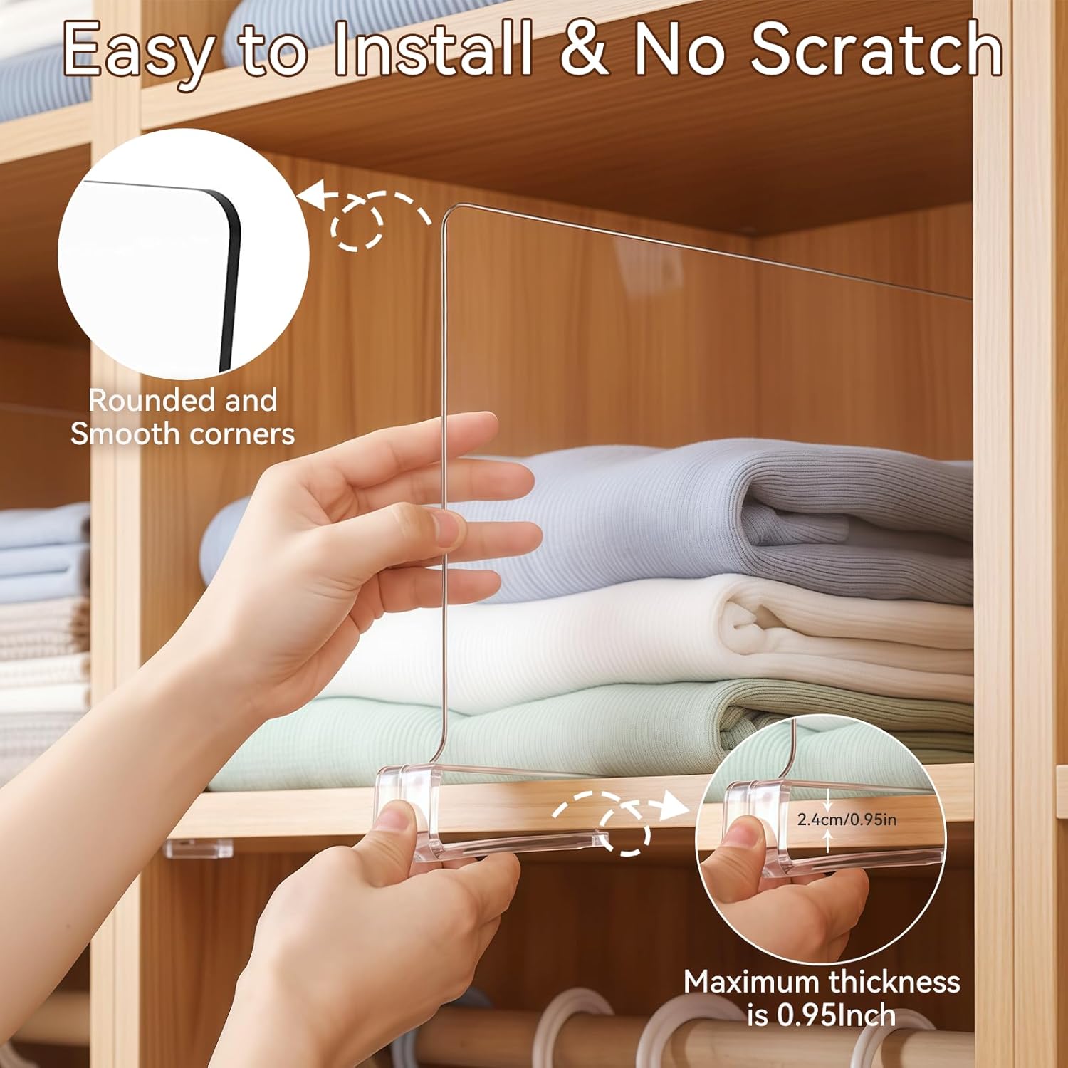 Ninonly 8 Pack Acrylic Shelf Dividers, 12 Inch Vertical Clear Closet Organizers and Storage for Sweaters, Shirts, Handbags, Bookshelf Pantry Organization, Multi-Purpose Shelf Organizer for Bedroom
