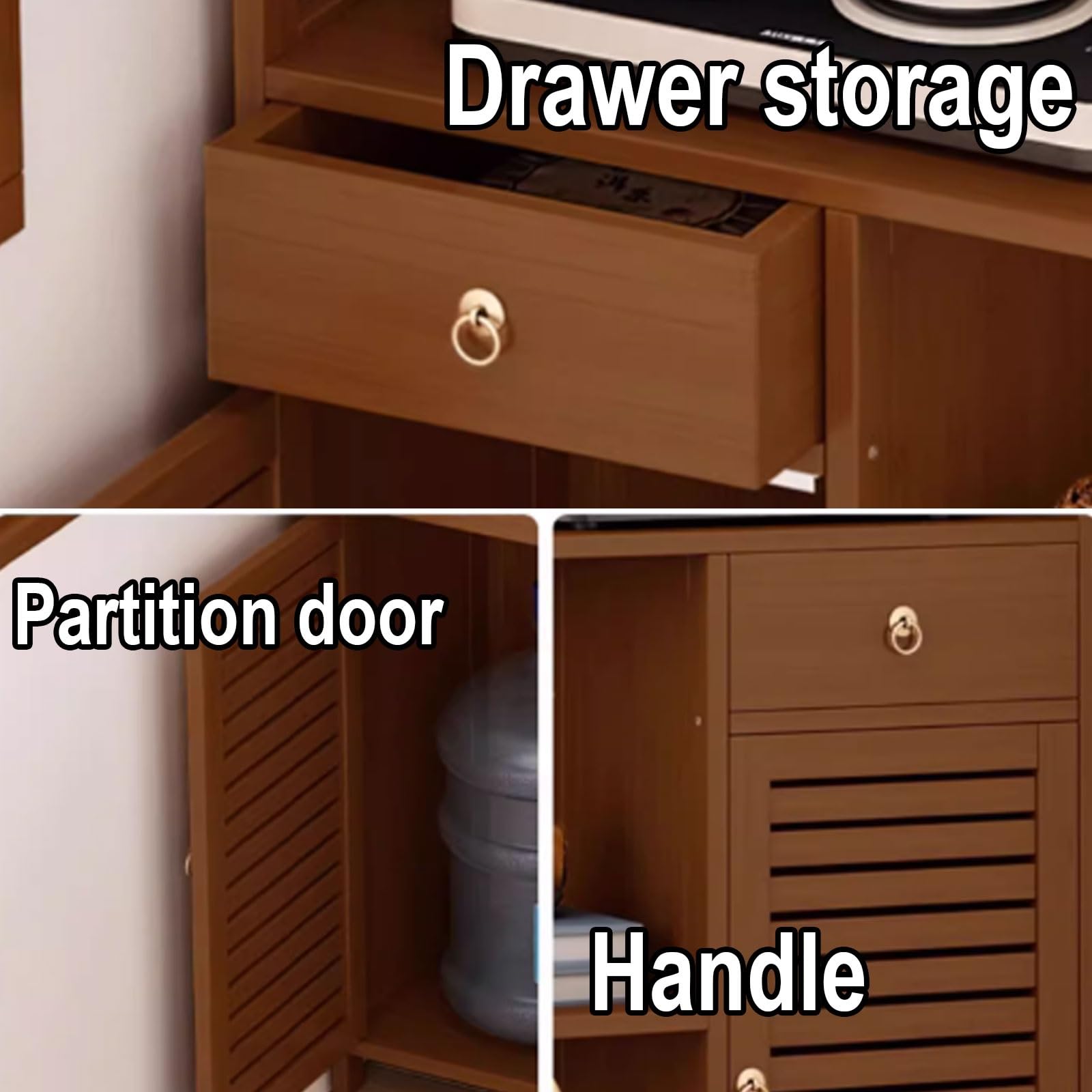Eckschrank Klein Belastbar Bis Zu 60 Kg Bambusmaterial Freistehender Eckschrank Mehrere Speicheroptionen Top Zaun Lagerung für Wohnzimmer, Heimbüro, Flur(Brown,50 * 30 * 121CM)