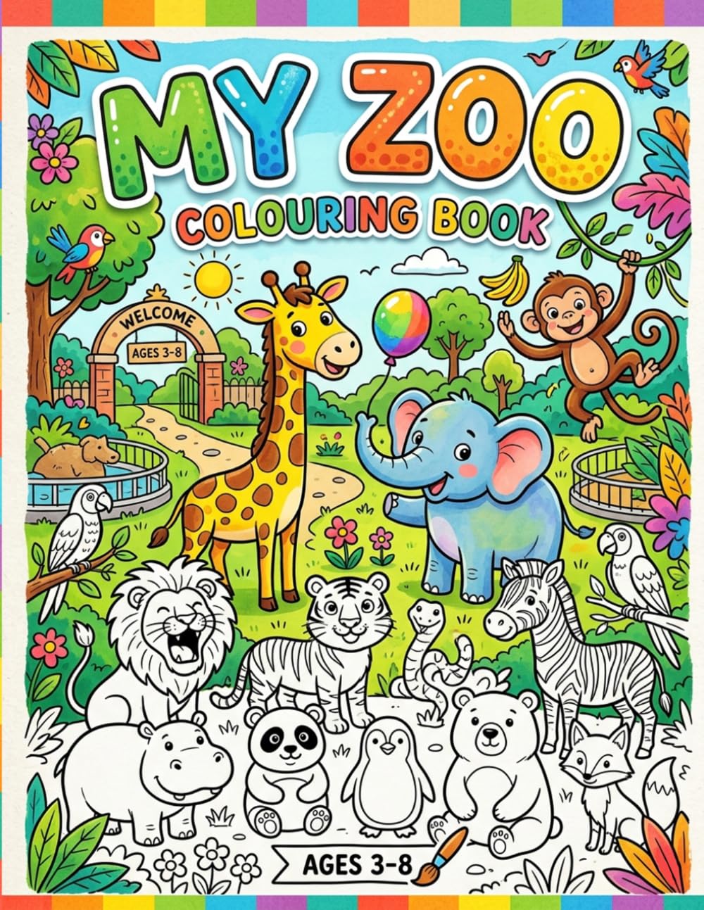 My Zoo Coloring Book for Kids Ages 4-8: 90 Fun Zoo Animal Coloring Pages Featuring Lions, Elephants, Giraffes, and More — Perfect for Boys and Girls