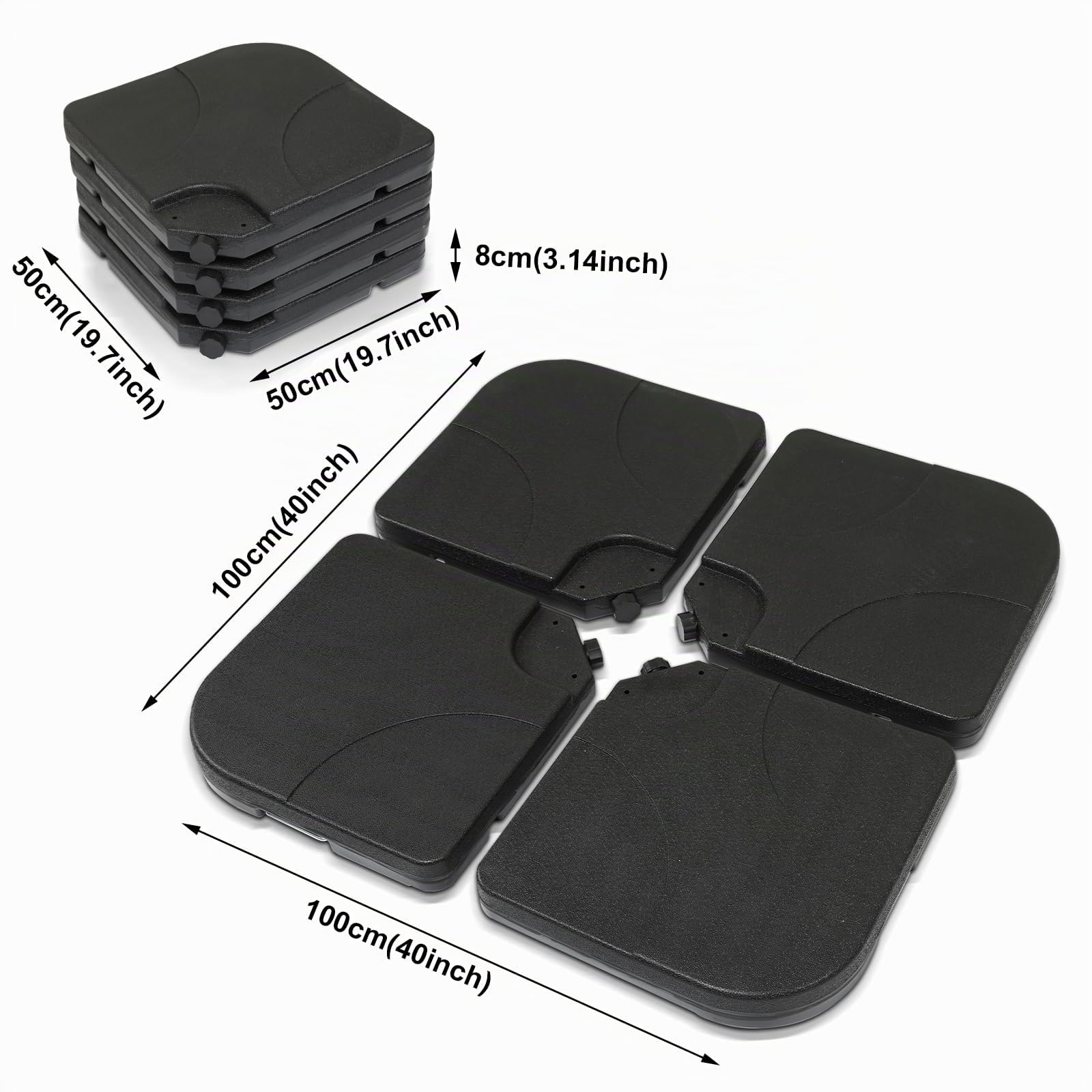 Lot de 4 Pieds de Parasol pour Parasol déporté, en Forme de Croix, Noir, 88 kg, remplissable d'eau ou de Sable