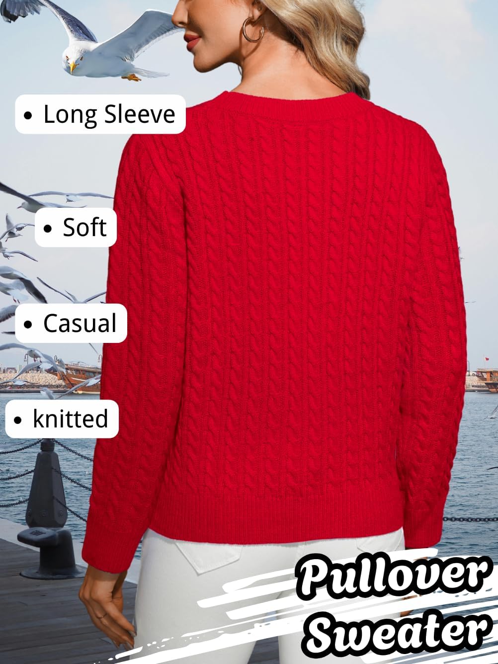 Women's Dressy Fitted Cable Knit Sweater Lightweight Soft Classic Casual Pullover Trendy Fall Outfits - Image 3