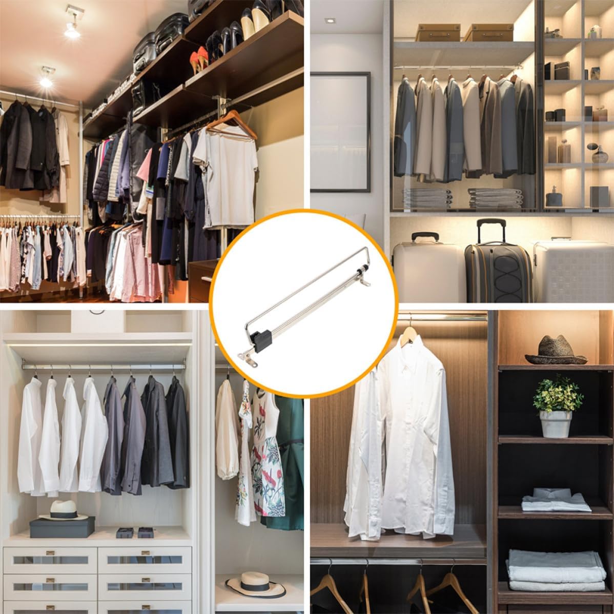 2pcs Retractable Closet Pull out Rod with Hook, Sliding Extending Telescopic Clothes Hanging Rail, Top-mount Design Iron and Plastic Valet Rod for Home Air-drying Clothes, Supports
