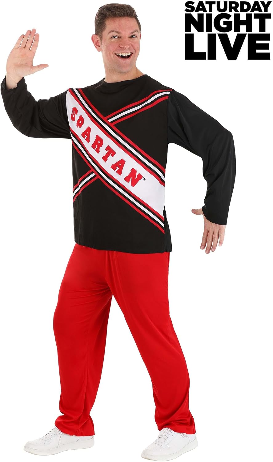 Men's Saturday Night Live Spartan Cheerleader Halloween Costume | Adult SNL Cheer Cosplay Outfit | Male Cheerleader Uniform