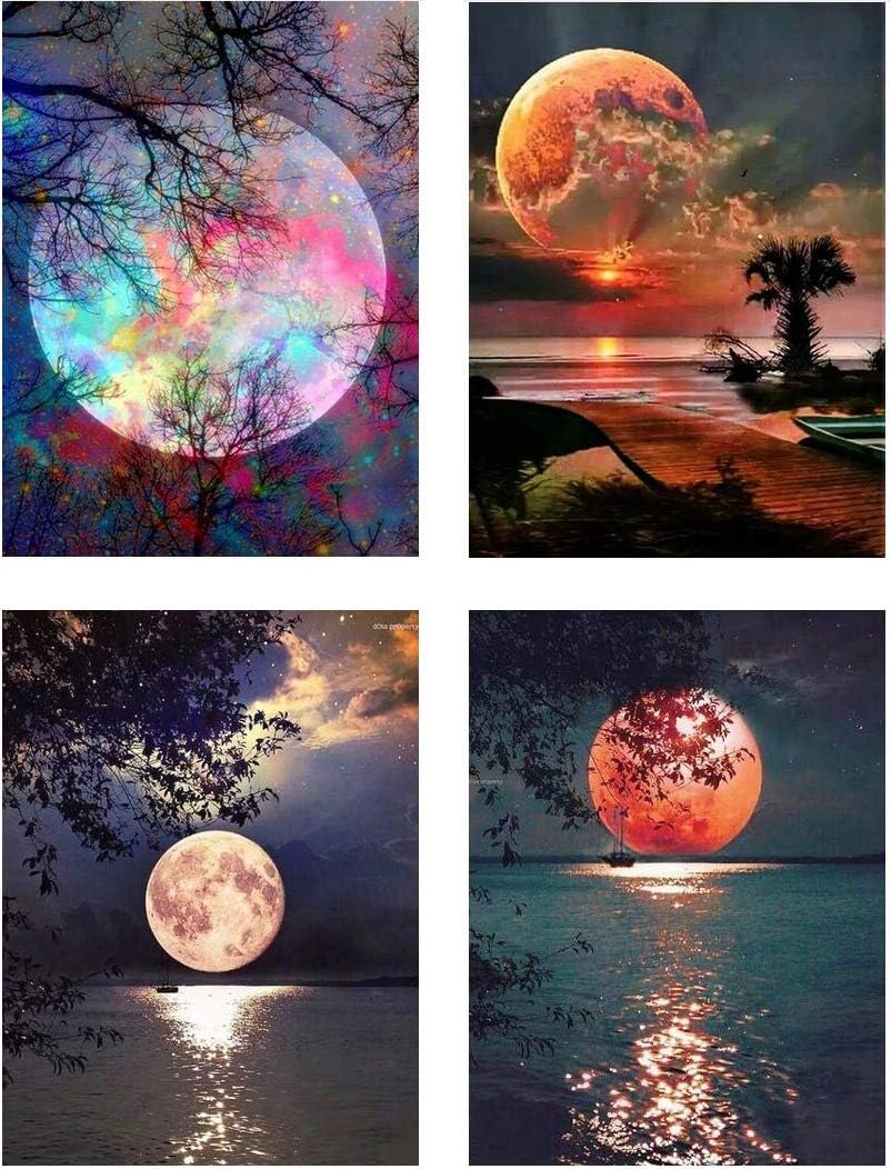 ANGIEHAIE dd OurSuperDeals 5d Full Drill Diamond Moon Painting Kits for Adult Children Home Wall Decor, 12ร16 INCH 4 Sets (A-Pack)
