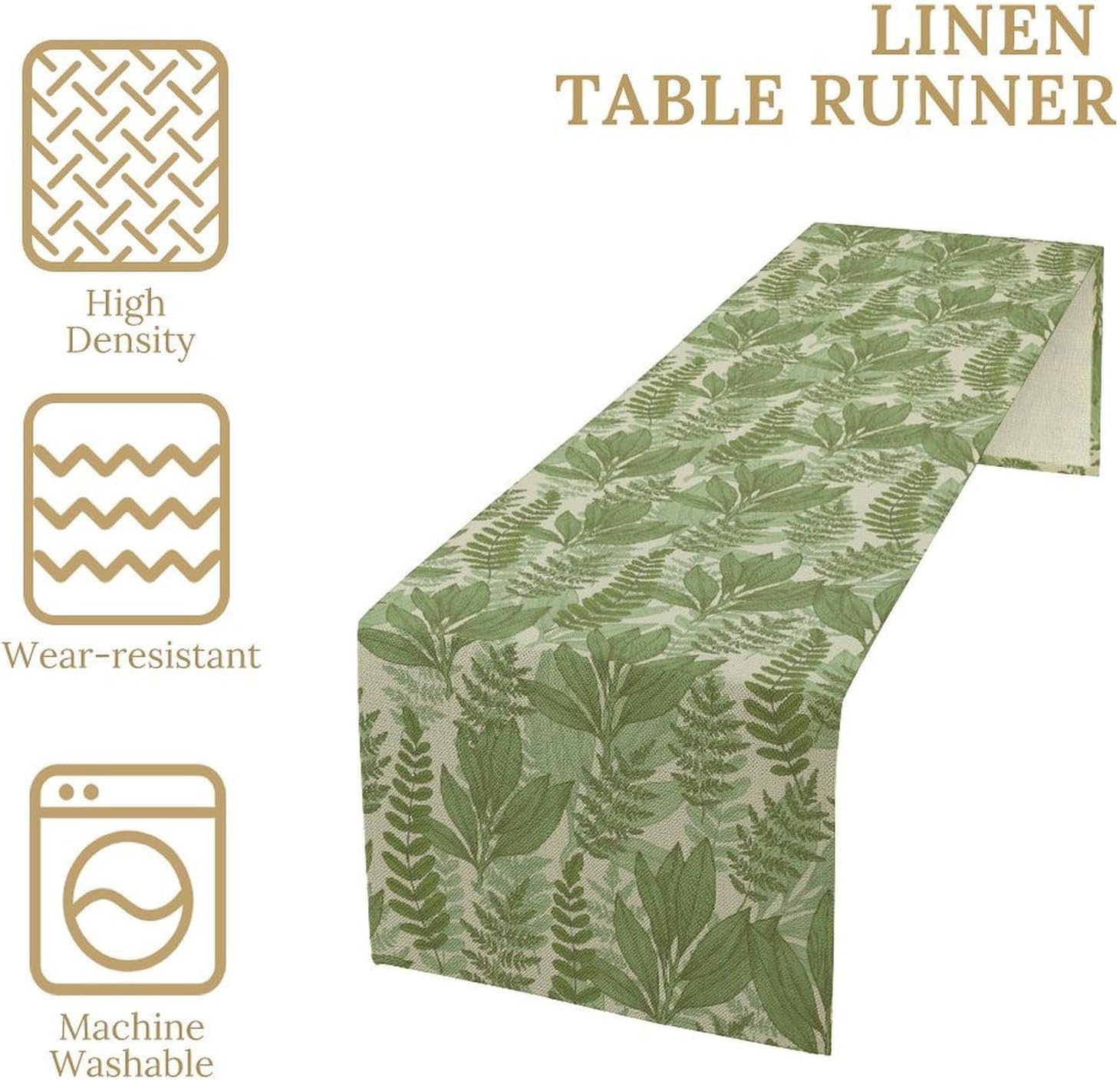 Boho Eucalyptus Leaves Table Runner Seasonal Summer Watercolor Green Plant Village Kitchen Table Decoration for Home Holiday Party Dresser Cabin Dining Indoor Outdoor Wedding Decor 13×90in