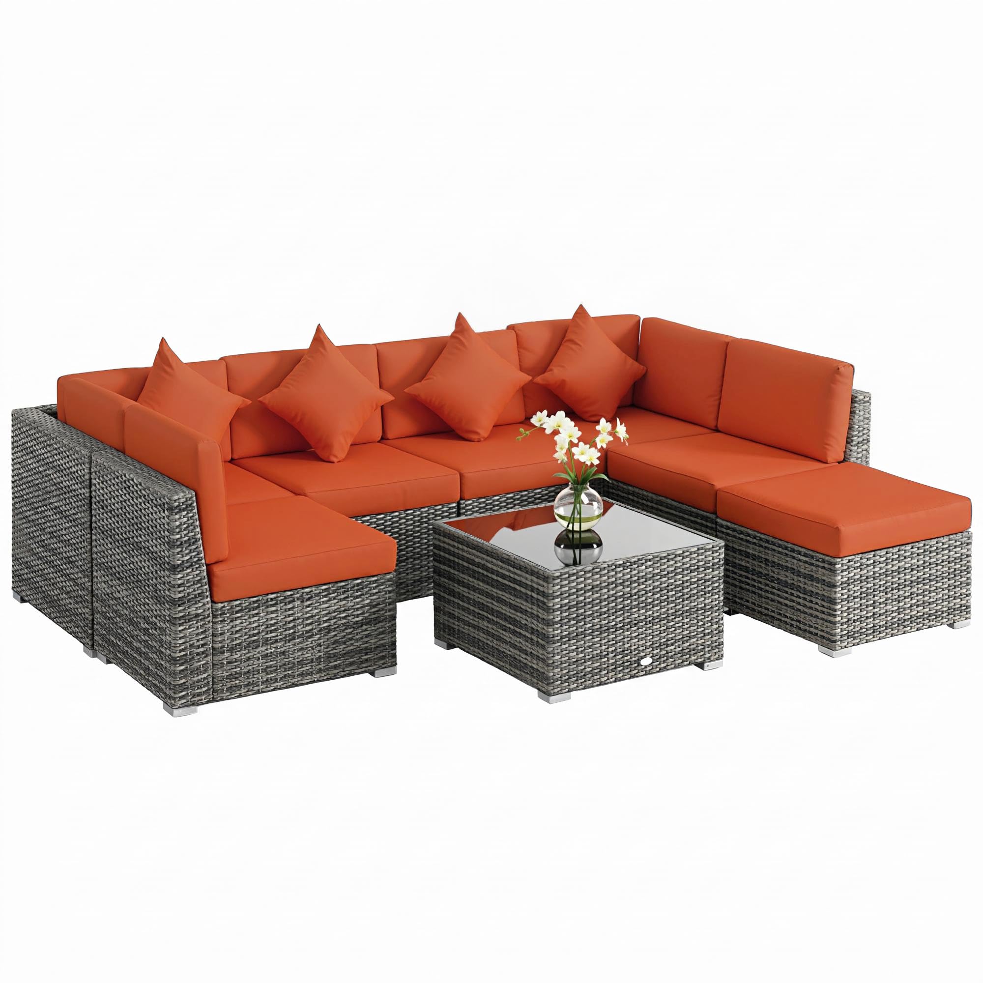 Outsunny 8 Pieces PE Rattan Corner Sofa Set Garden Furniture Set Orange