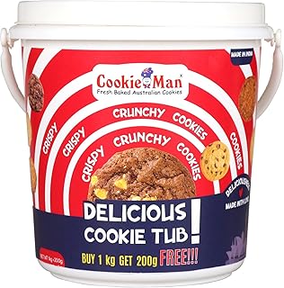 CookieMan Assorted Cookies Tub – 1kg + 200g Extra | Jumbo Family Pack of Premium, Choco Chip, Butter Cashew, Mocha Cookies | Cookie Gift Pack | Biscuits for Friends & Family