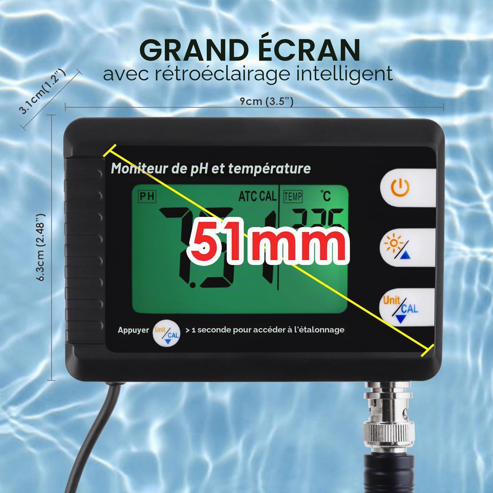 Thermomètre numérique combiné pH et température, moniteur de pH pour aquarium avec fonction d'étalonnage automatique pour aquarium, hydroponie, laboratoire d'aquaculture