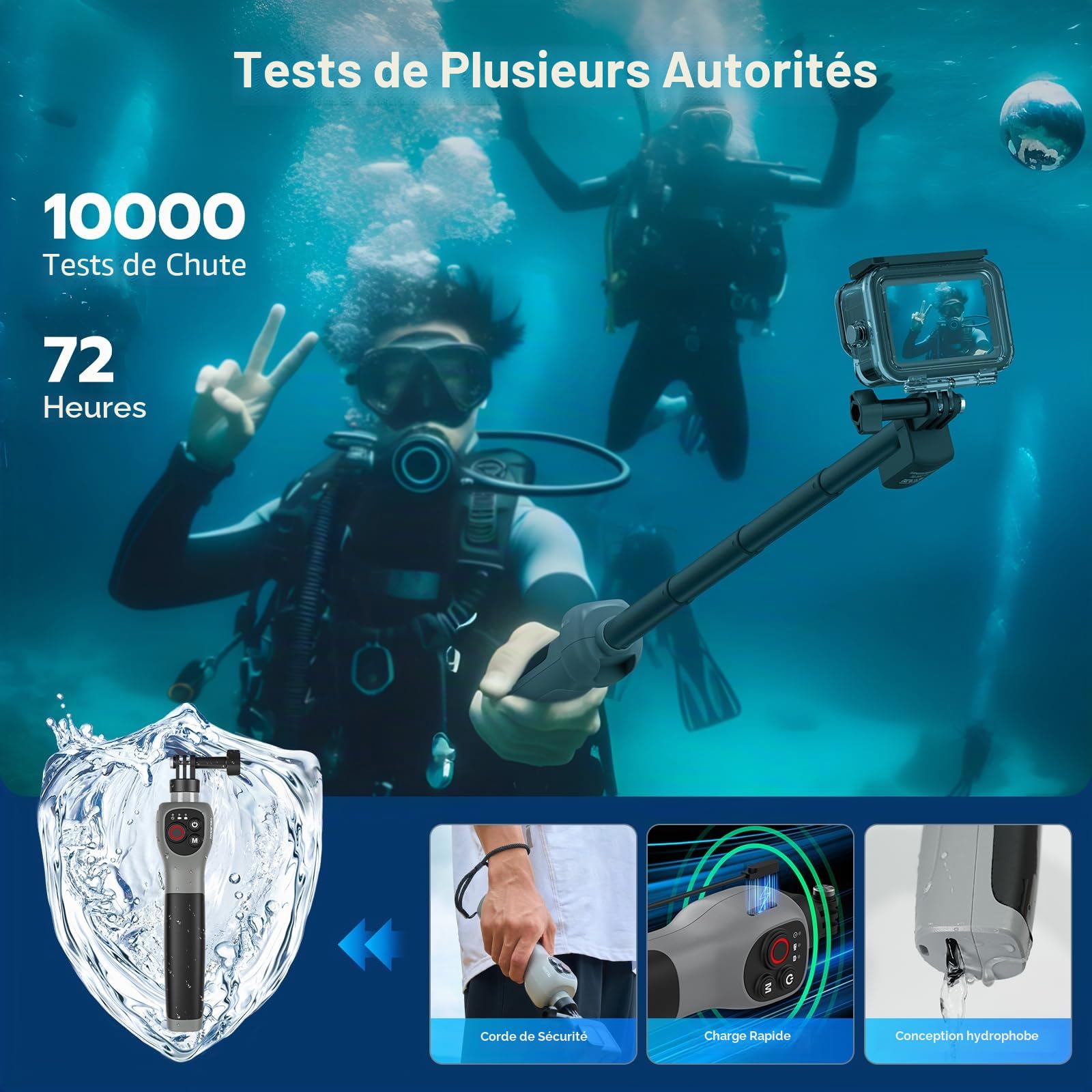 Perche à selfie sous-marine de 33 pouces avec télécommande Bluetooth, étanche et rétractable, pour GoPro Hero 13, 12, 11, 10, 9, convient pour le surf, la plongée avec tuba et la plongée (à