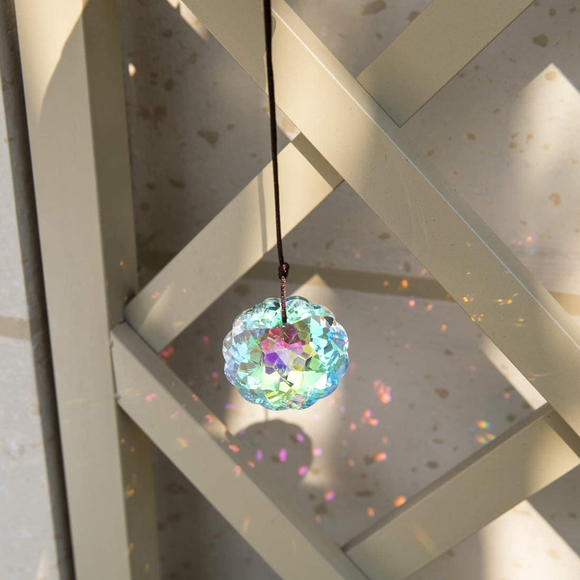 HDCRYSTALGIFTS 45mm Crystal Prisms Sun Catcher for Windows Hanging, Rainbow Maker Light Catchers AB Colored Glass Beads for Suncatchers,Christmas Tree Decorations