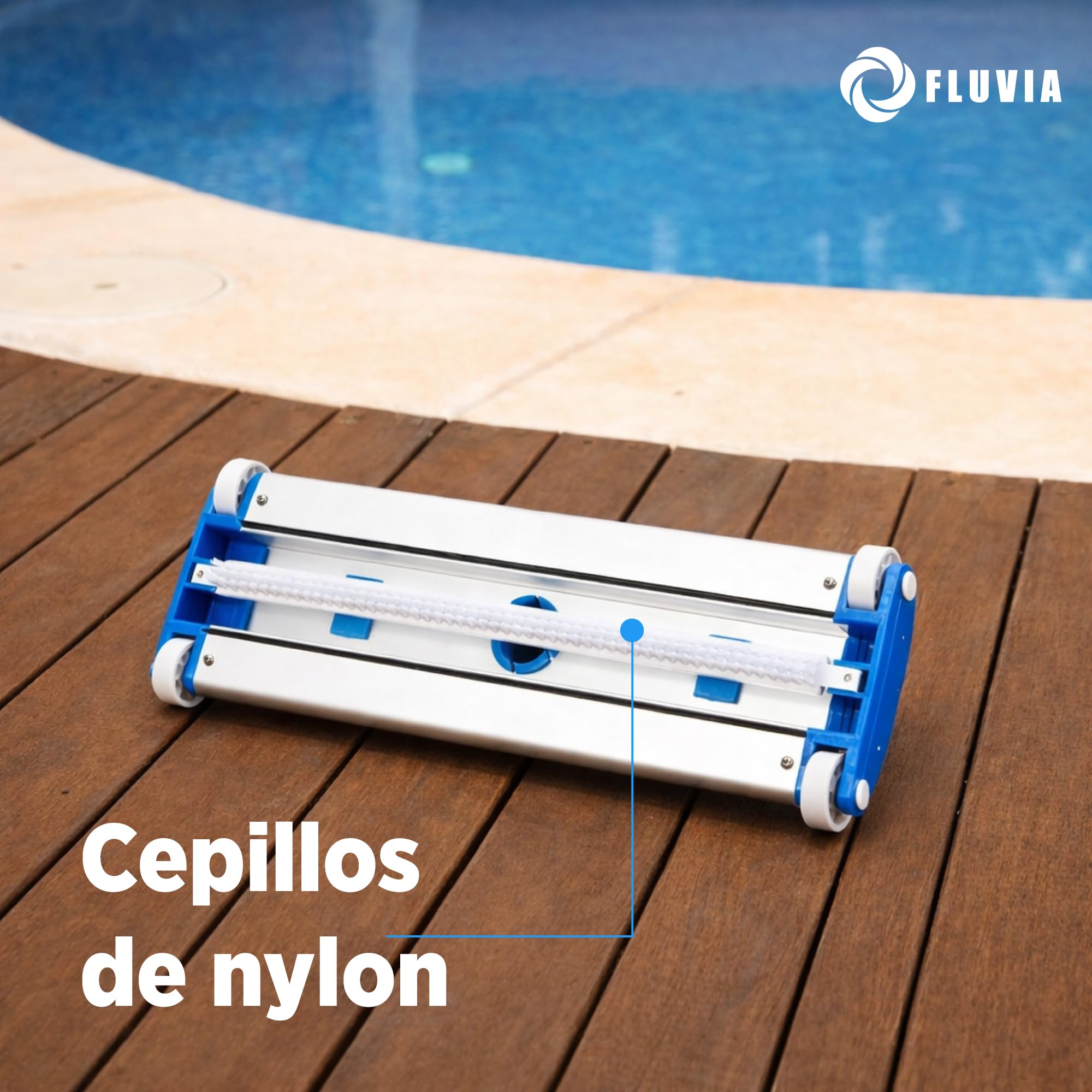Fluvia Limpiafondos de Aluminio para Piscinas con 4 Ruedas Cepillos de Nylon Fijacion Palomilla Accesorio Limpieza Fondo Piscina Compatible Pertiga Mantenimiento Piscinas Jardin Patio Hogar Resistente