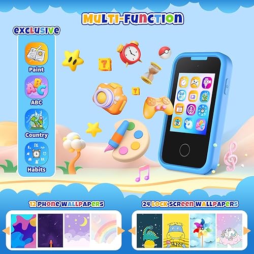 Miniatura 10 de Teléfono inteligente para niños para niñas, regalos de cumpleaños de Navidad para niñas de 3 a 8 años, teléfonos de juguete de simulación con doble