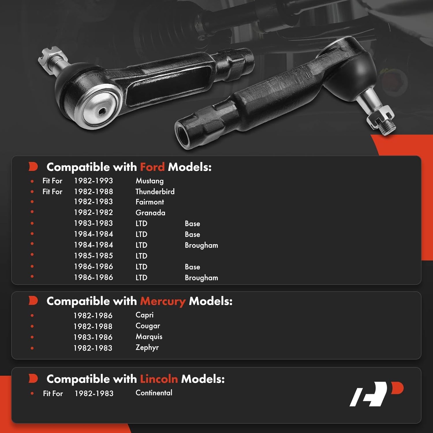 A-Premium 2 x Front Outer Tie Rod Ends, Compatible with Ford Mustang 82-93, LTD 83-86, Fairmont 82-83, Granada 82, Thunderbird 82-88, Mercury Capri 82-86, Cougar 82-88, Marquis 83-86, Zephyr 82-83
