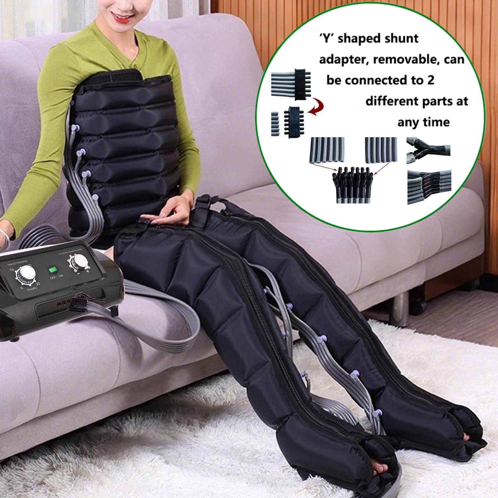 Luftkompressionsmassagegerät für Beine, Arme, Taille - Durchblutung und Entspannung, Lymphdrainage für Zuhause und Büro, 6 Hohlräume Pressotherapie mit Timer