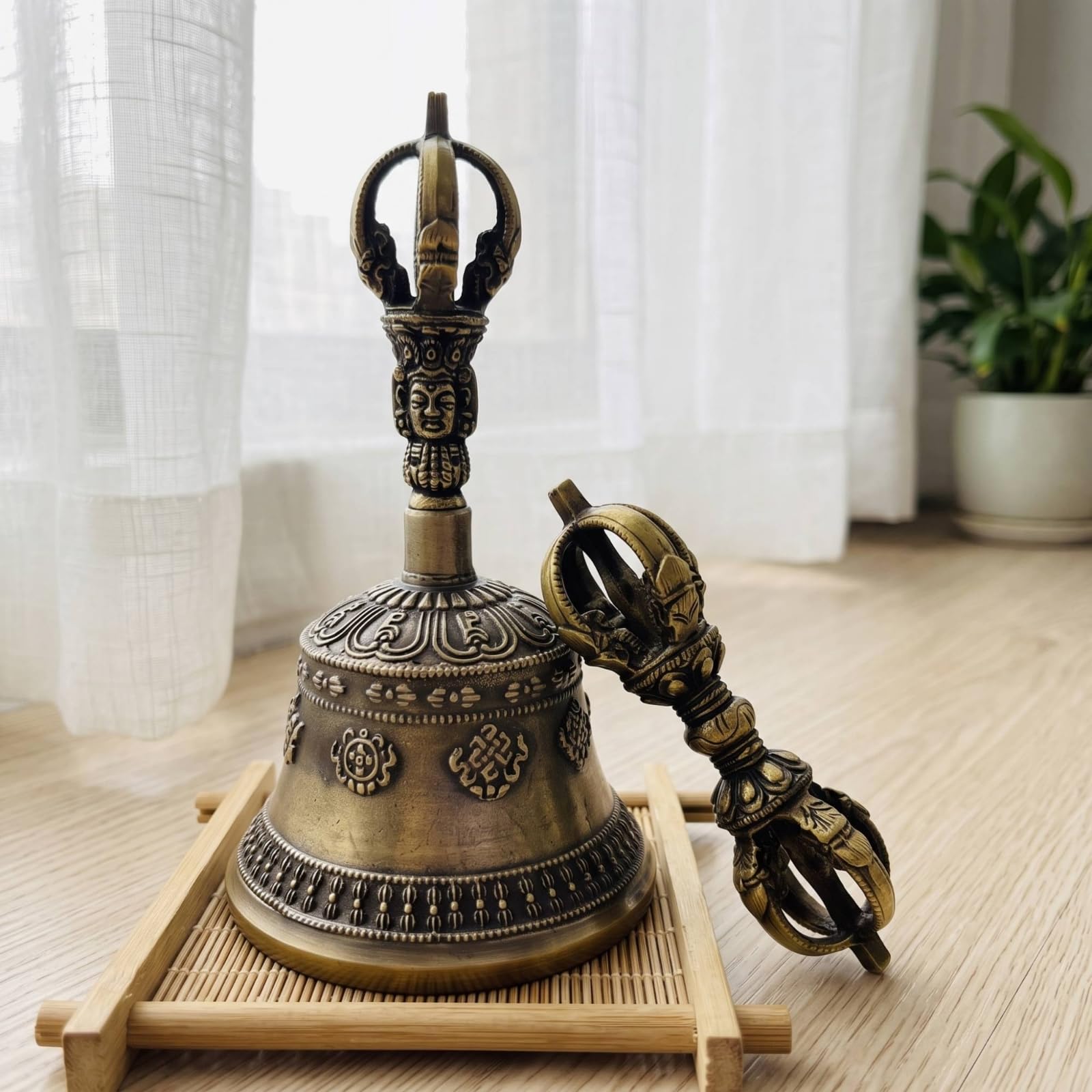 Campana in Rame Campanella Rituale Campanello Meditazione Campana Cerimoniale con Artigianalità Tradizionale E Linee Montane con Mazzuolo per Meditazione Guidata Suono Casa, Medio