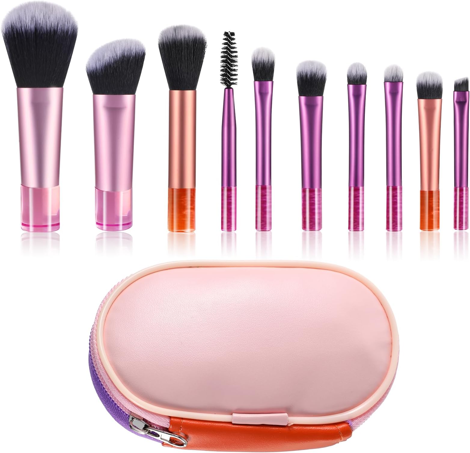 10 pcs Travel Makeup Brushes Set Mini Makeup Brushes Travel Size Makeup Brushes with Pack Portable Cosmetic Travel Makeup Brushes Full Complete Eyeshadow Foundation Shadow Contour Blush(pink)