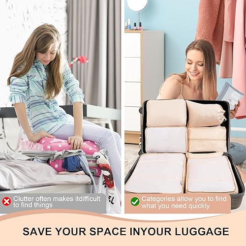 Miniatura 6 de Cubos de equipaje para viajes, juego de 10 bolsas organizadoras de maletas, adecuadas para equipaje de mano, artículos esenciales de viaje