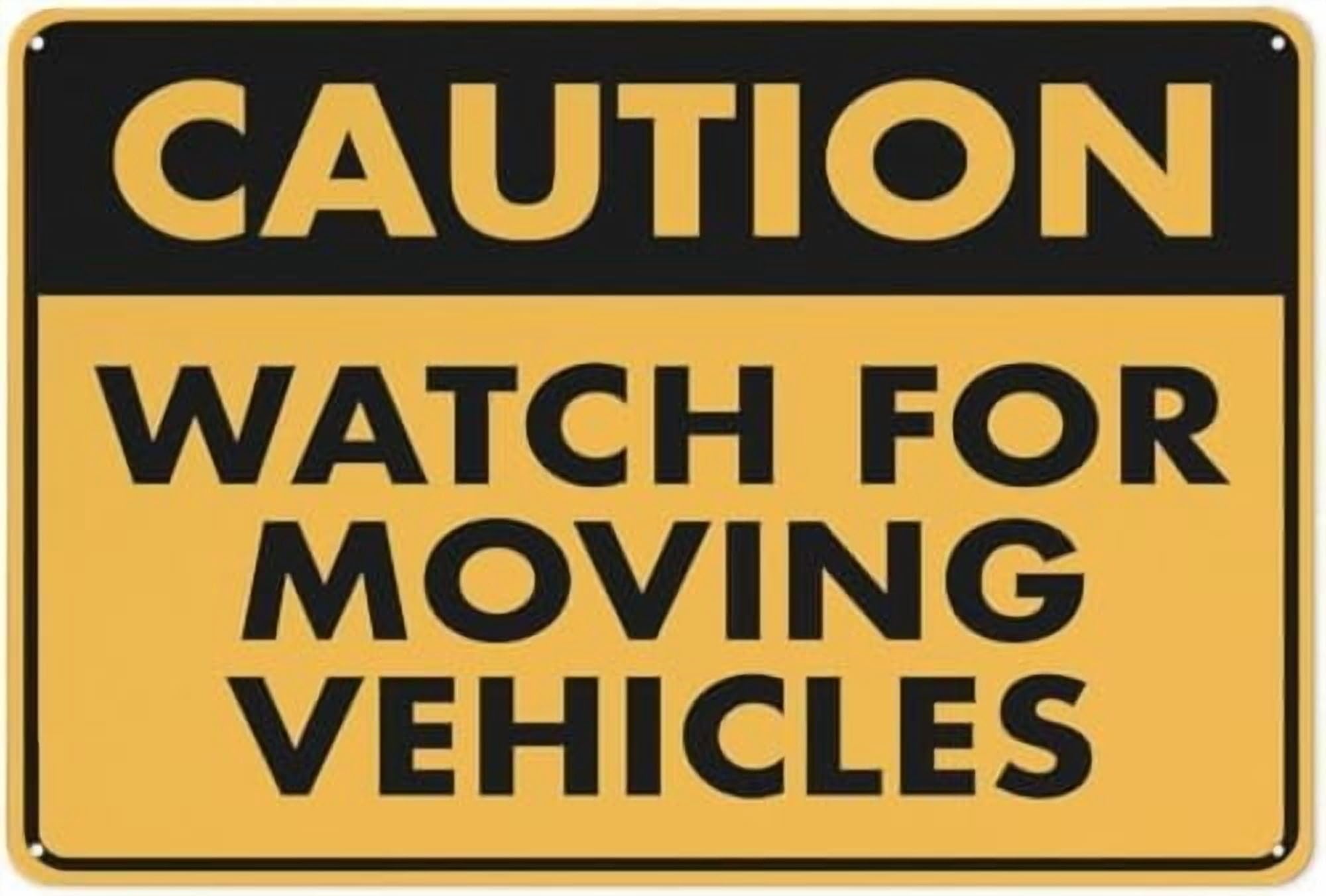 (2-Pack) Warning Metal Tin Sign: Caution Watch for Moving Vehicles, Yard Sign for House; Premium Sun-Proof, Rust-Free 12x8 inch