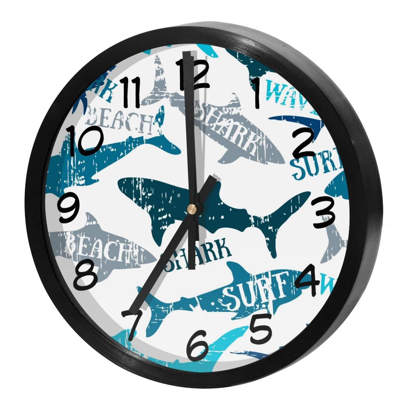 Horloge murale à quartz sans tic-tac design mer et requin marteau de qualité