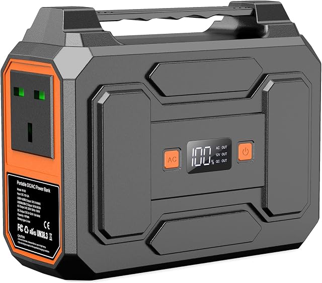 Powkey 100W Portable Power Station,99Wh/ 27000mAh Camping Power Pack,Solar generator with AC/ DC/USB/Type C Outlet for Outdoors Camping Travel Fishing Emergency Power Supply Backup-Orange