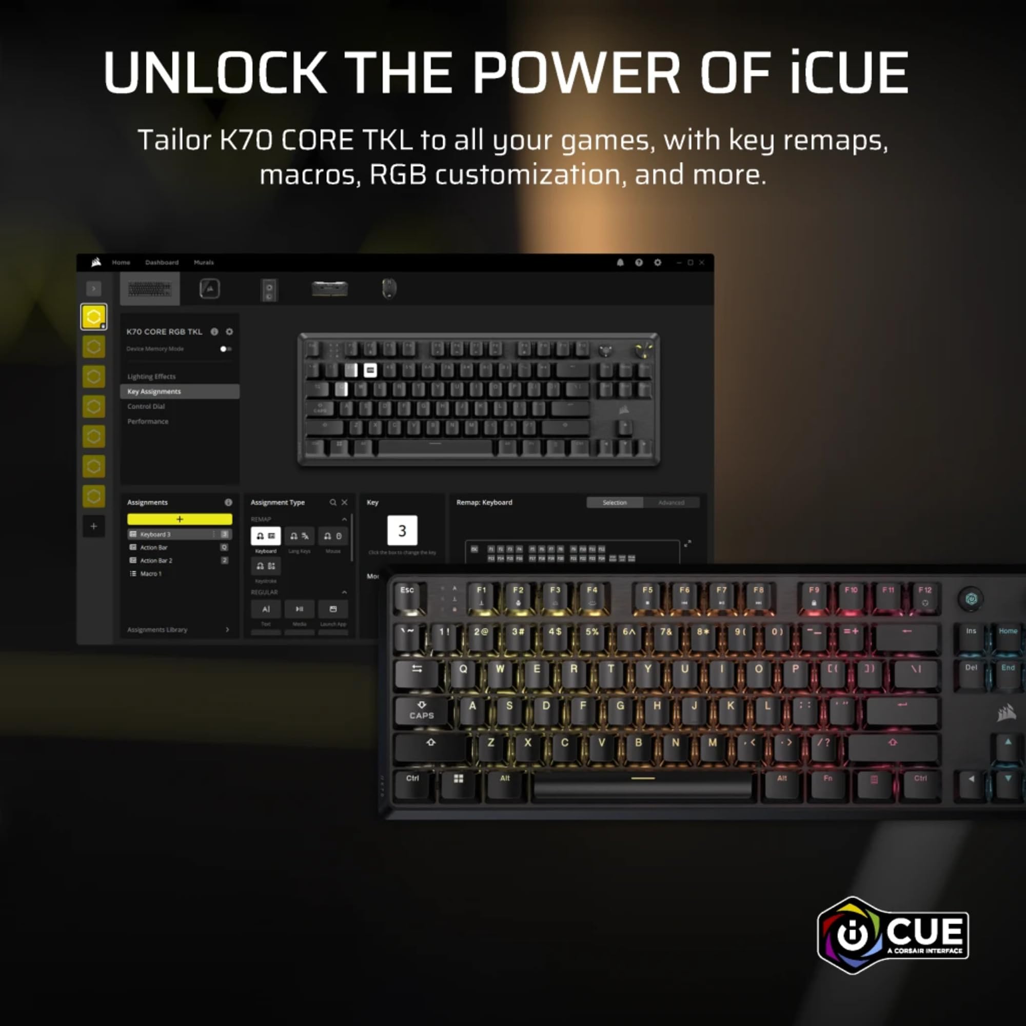 Corsair K70 Core TKL RGB mechaniczna klawiatura do gier Tenkeyless – czarna