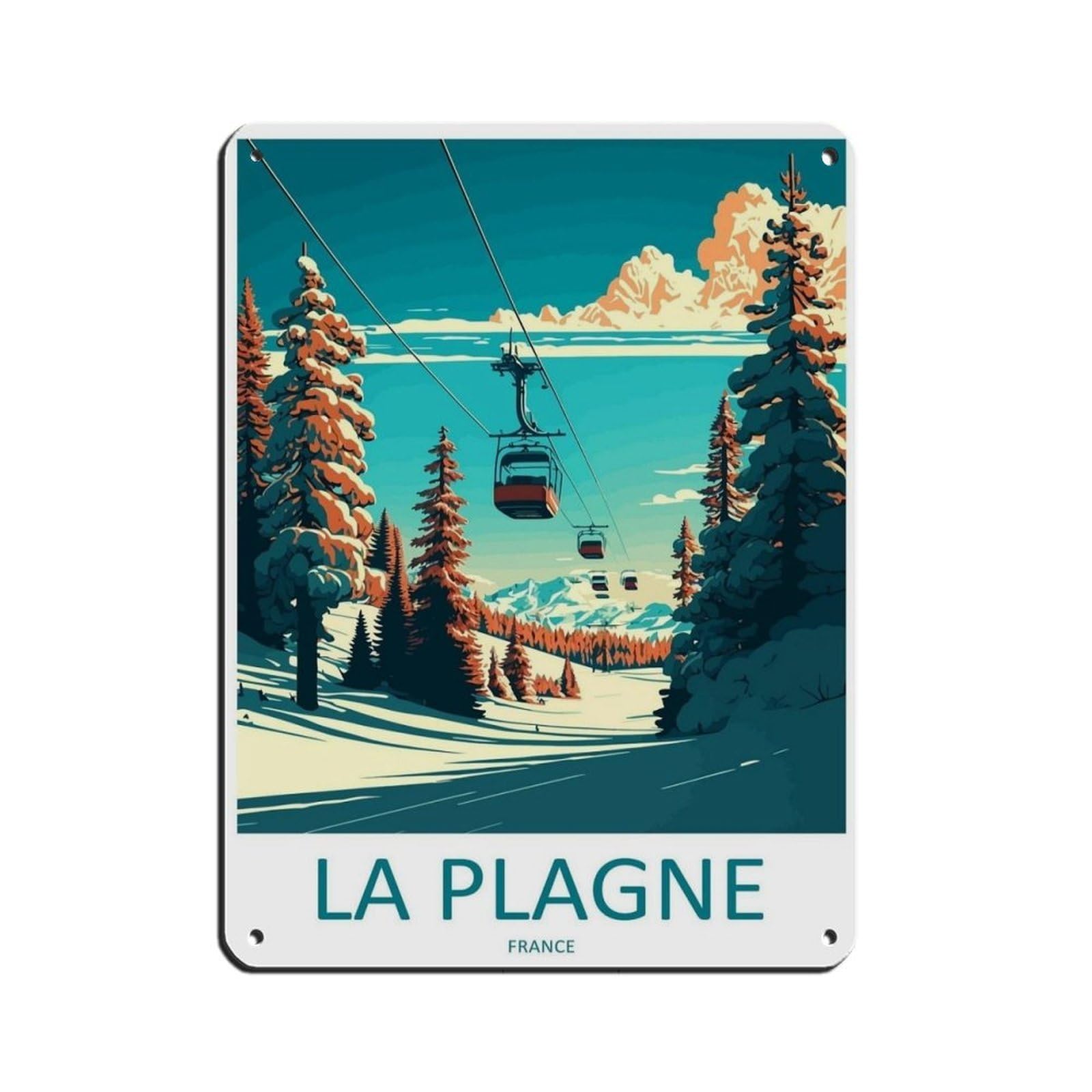 La Plagne Travel Art Ski Art Gift (60) Tin Sign Vintage Metal Pub Club Cafe Bar Home Wall Art Decoration Poster Retro 12x16inch(30x40cm)