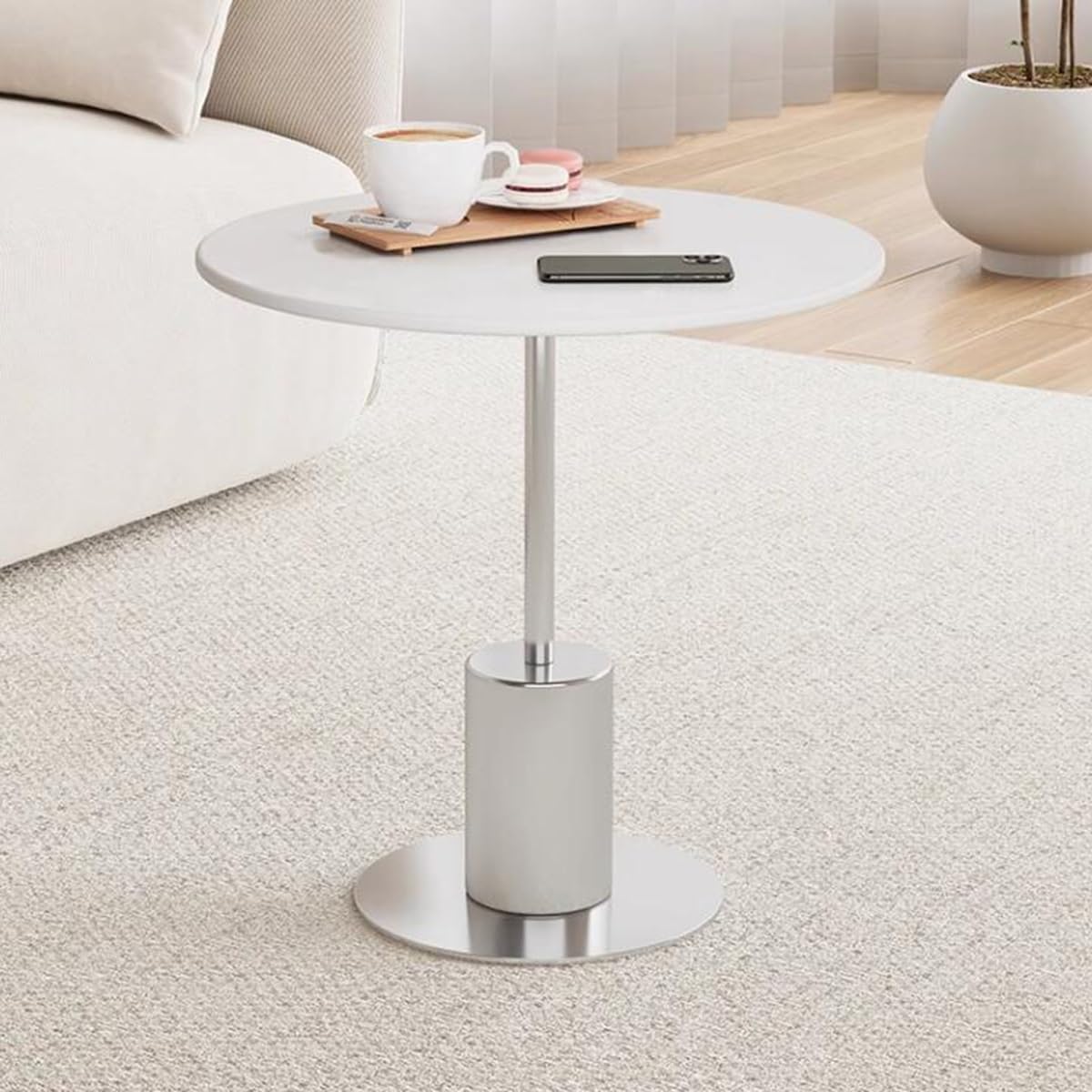 Small Round Pedestal Drink Table Side Table for Small Space, End Table Modern Table Bedside for Lliving Room Table Sofa & Console Table Pedestal Tables Coffee Tables (Color : /White A)