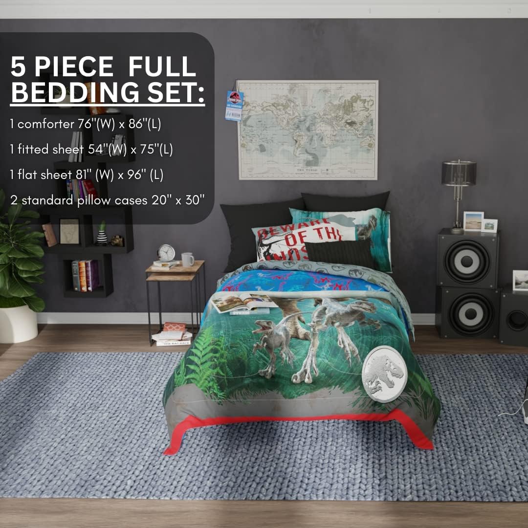 Franco Kids Bedding Super Soft Comforter and Sheet Set, 5 Piece Full Size, Jurassic World Dominion - Image 5