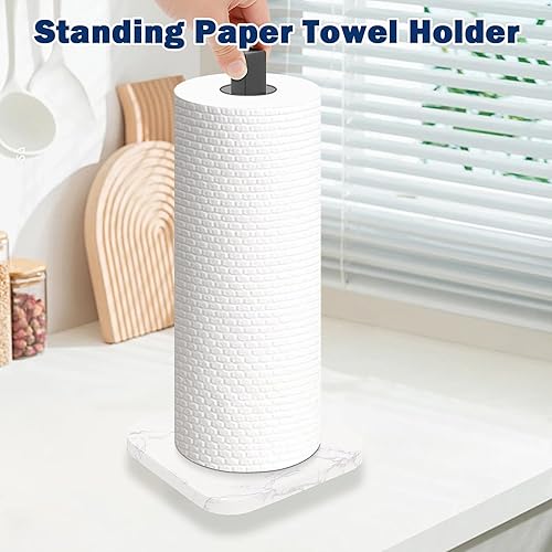 Miniatura 6 de NearMoon Soporte para toallas de papel de pie, soporte cuadrado de acero inoxidable para toallas de papel con base de mármol para encimera de baño,